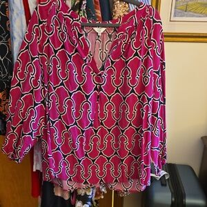 Crown & Ivy Vibrant Pink and Black Blouse